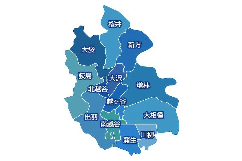 13のコミュニティ区域（地区）に分かれる越谷市（引用：越谷市HP）