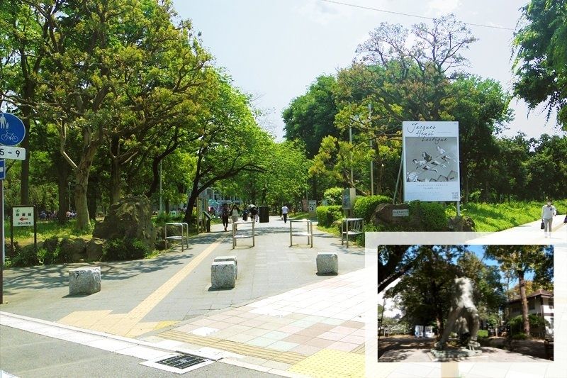 （市営）浦和北公園の入り口と園内にあるバンカラ像